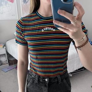 Forever 21 Ribbed Multicolor "Goodbye" Graphic Crop Top, Size L